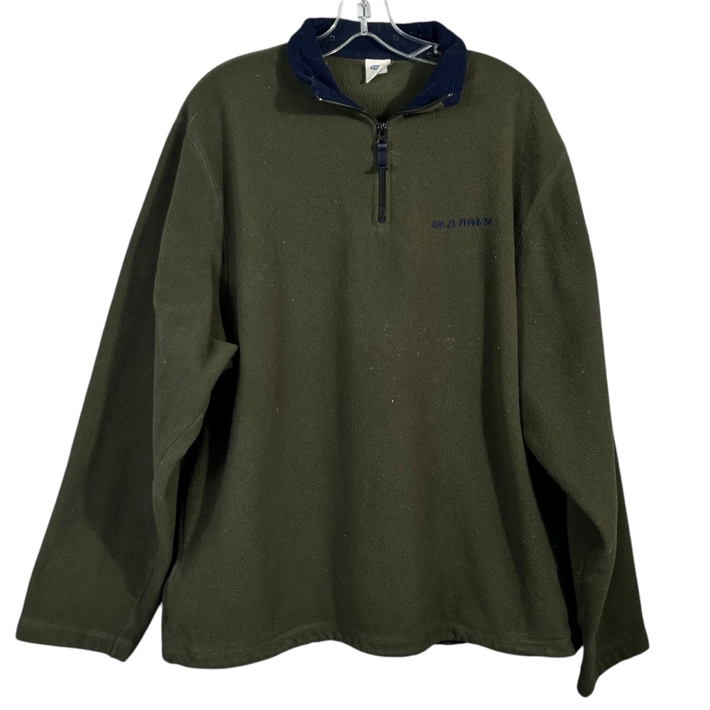Old Navy Green Navy Vintage 90s Y2K Sherpa Fleece Quarter Zip Pullover XL Grunge